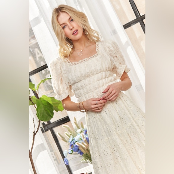 ADORA Lace Smocked Waist Peasant Top - Picture 5 of 16